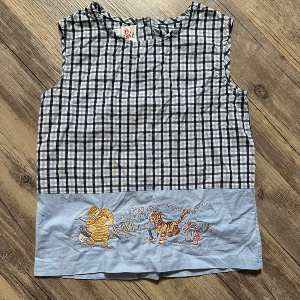 Vintage Disney Store Winnie The Pooh Classic Embroidered Jumper Gingham 7/8 READ
